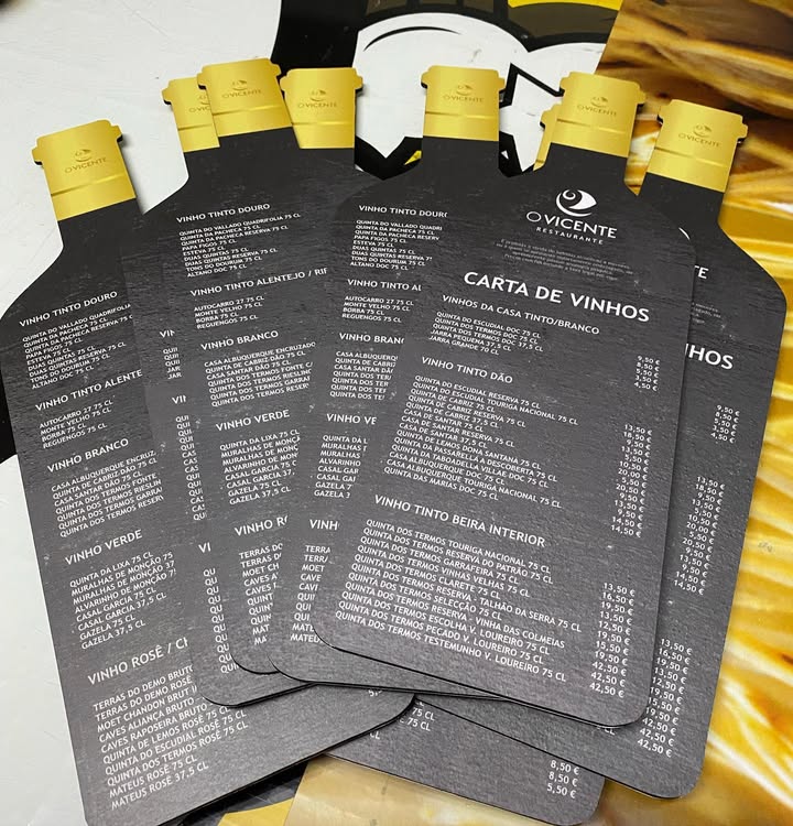 Cartas de vinho personalizadas para o nosso cliente O VICENTE – LORIGA. Pvc fresado e impr