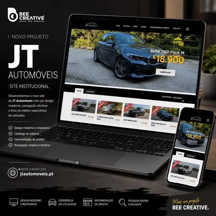 Desenvolvemos o novo website da JT Automóveis, com uma imagem moderna, navegação simples e